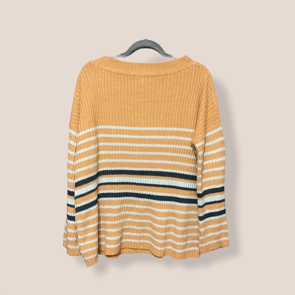 Strips Sweater Off the Shoulder 🧡 Peach-Multi/L - Picture 4 of 5